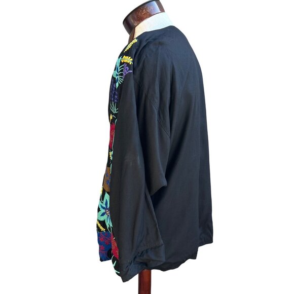 Black Colorful Floral Embroidered Jacket Boho Asian The Daily Planet Sz Medium - Picture 3 of 7